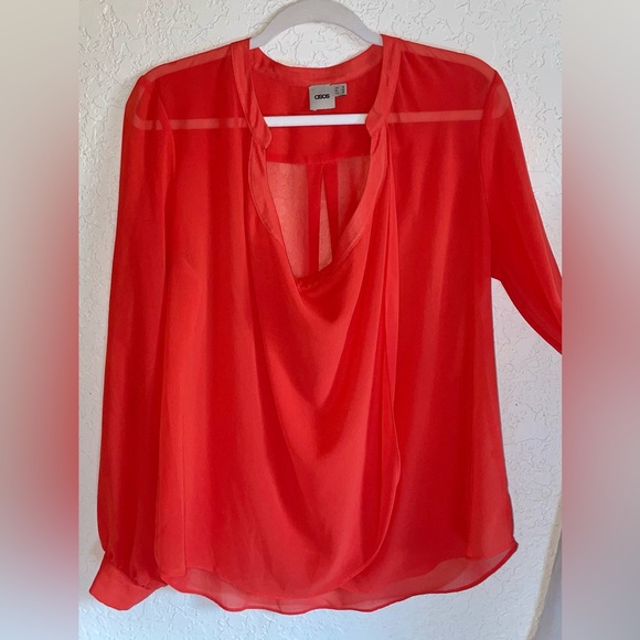 ASOS Red sheer drape neck blouse - Picture 6 of 6